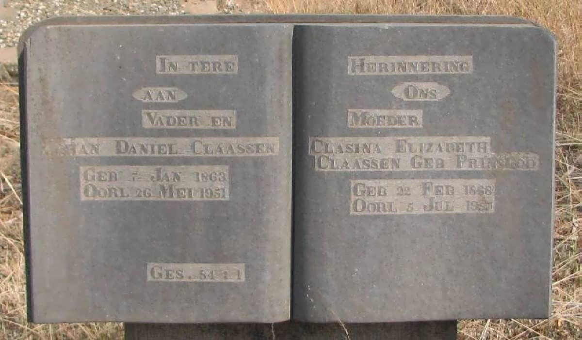 CLAASSEN Johan Daniel 1863-1951 &amp; Clasina Elizabeth PRINSLOO 1868-1951