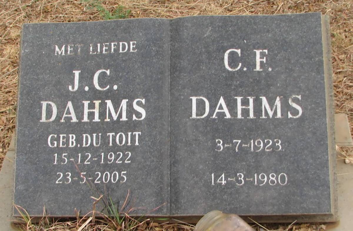 DAHMS C.F. 1923-1980 &amp; J.C.. DU TOIT 1922-2005