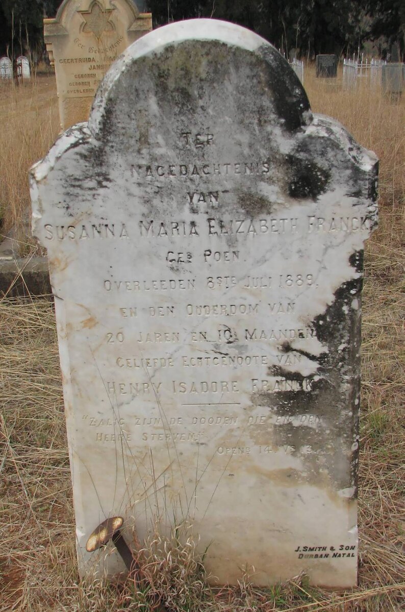 FRANCK Susanna Maria Elizabeth nee POEN -1889