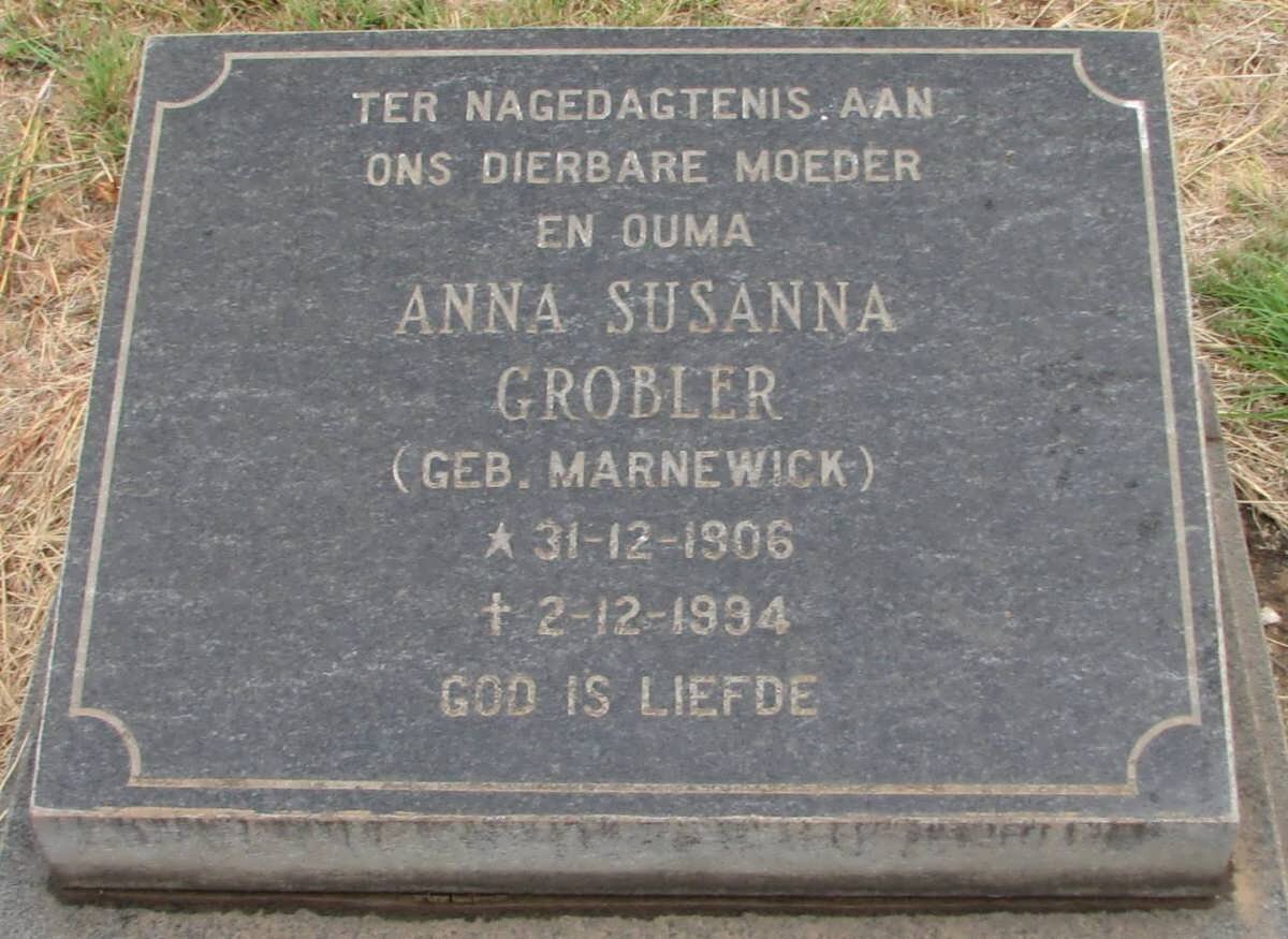 GROBLER Anna Susanna nee MARNEWICK 1906-1994