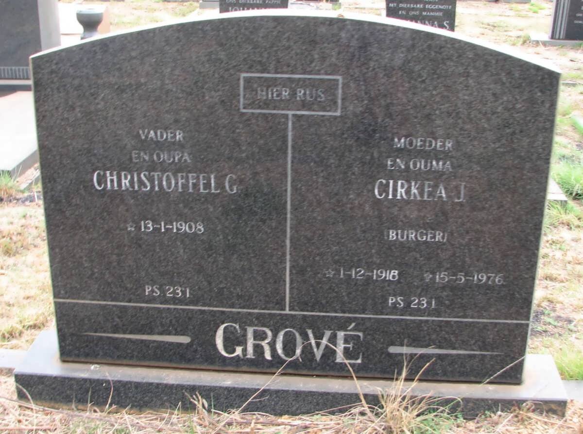 GROVE Christoffel G. 1908- &amp; Cirkea J. BURGER 1918-1976