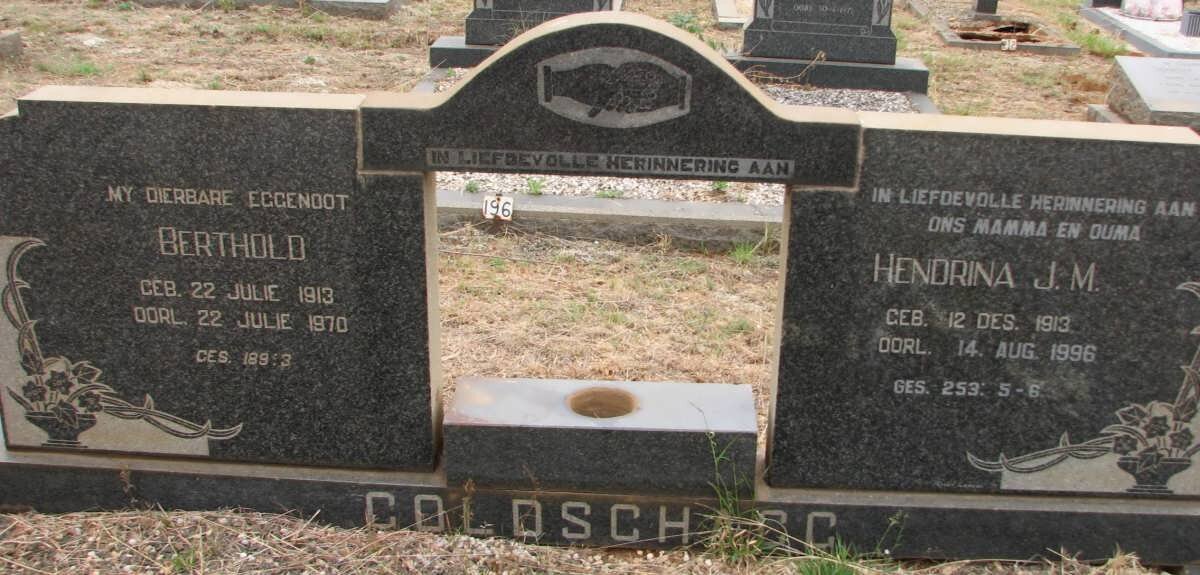 GOLDSCHAGG Berthold 1913-1970 &amp; Hendrina J.M. 1913-1996