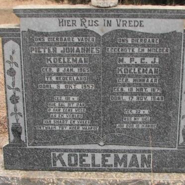 KOELEMAN Pieter Johannes 1865-1948 &amp; M.P.C.J. MINNAAR 1871-1948