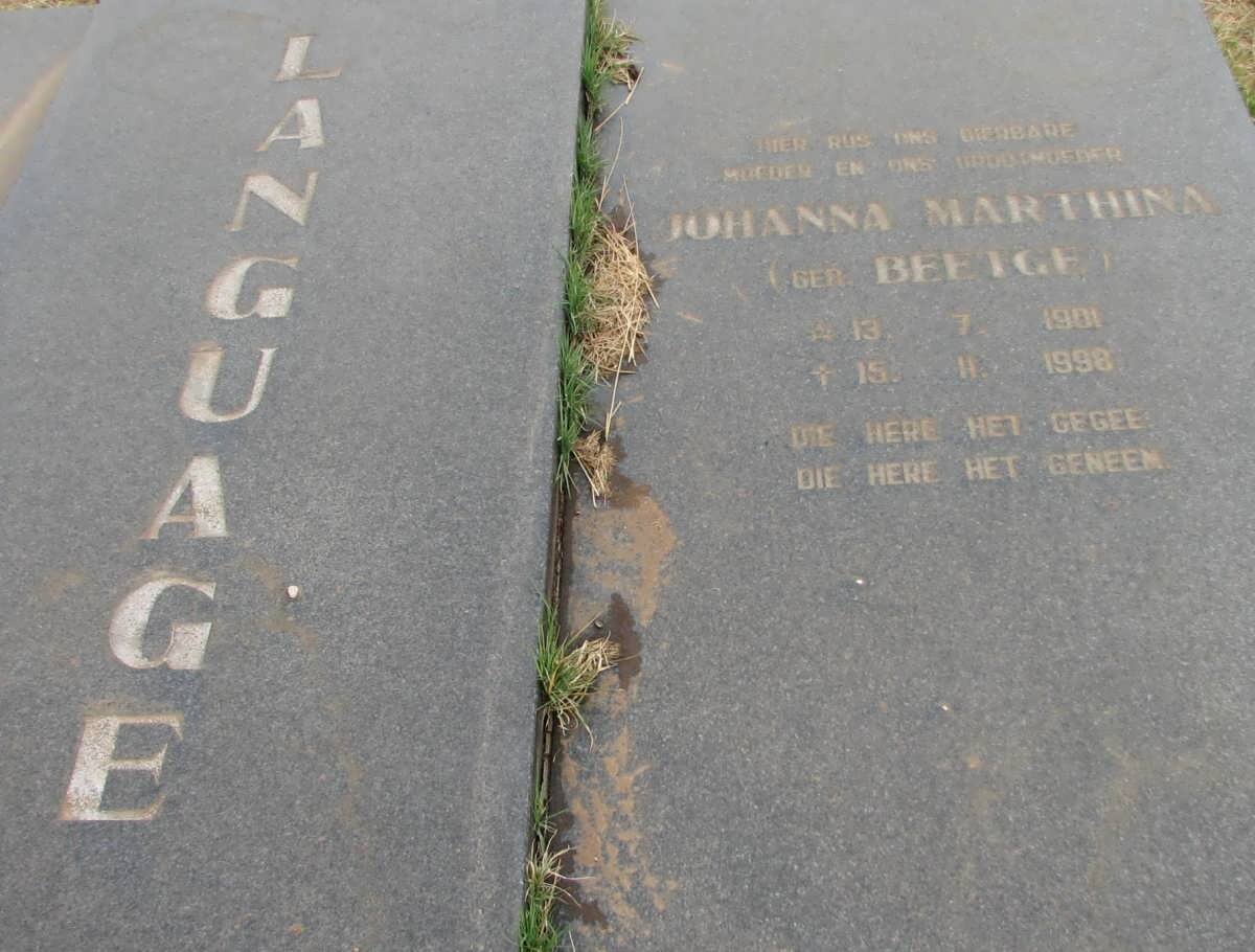 LANGUAGE Johanna Marthina nee BEETGE 1901-1998
