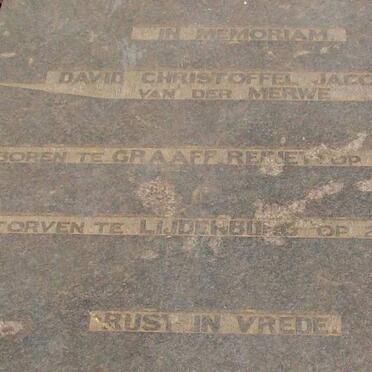 MERWE David Christoffel Jacobus, van der 1843-1929