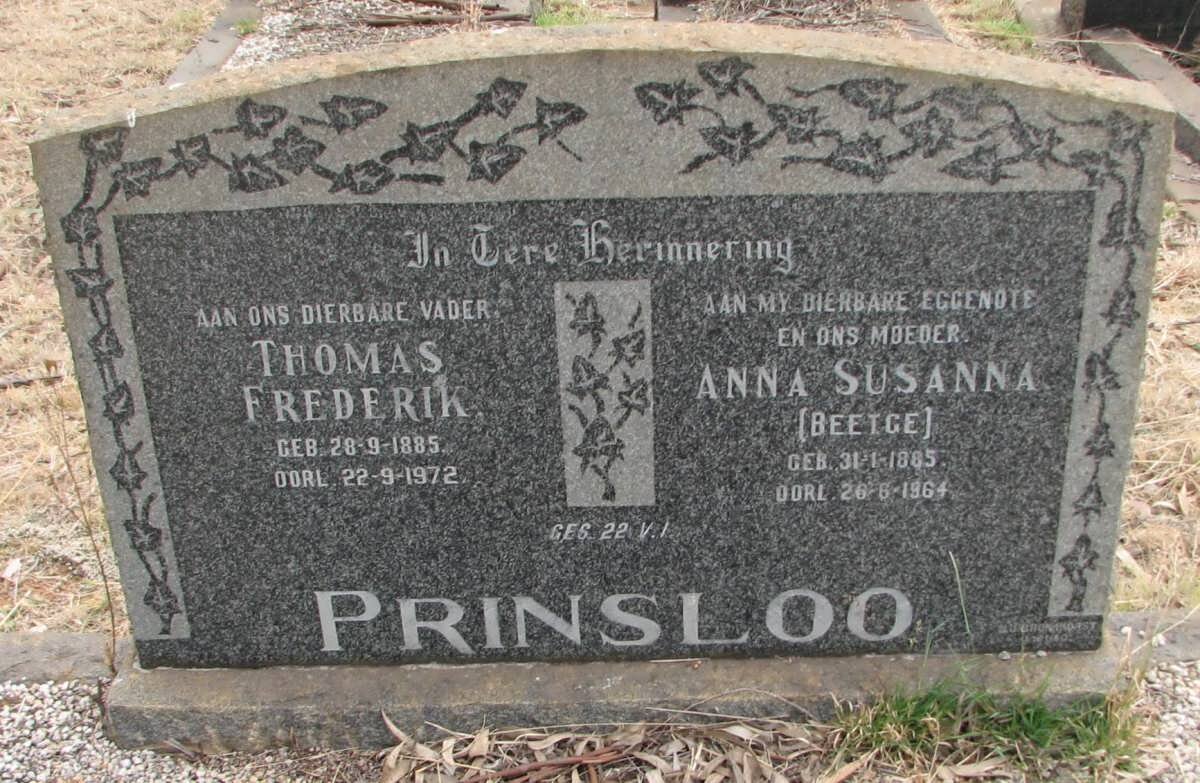 PRINSLOO Thomas Frederik 1885-1972 &amp; Anna Susanna BEETGE 1885-1964