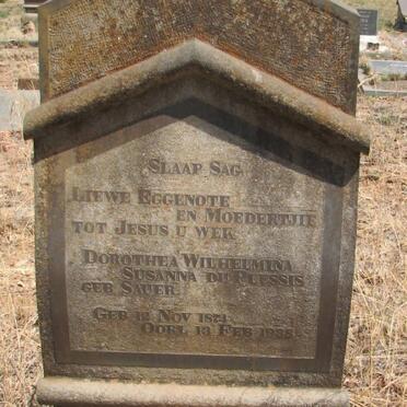 PLESSIS Dorothea Wilhelmina Susanna, du nee SAUER 1874-1938