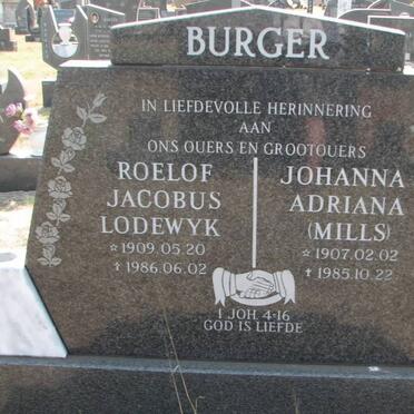 BURGER Roelof Jacobus Lodewyk 1909-1986 &amp; Johanna Adriana MILLS 1907-1985