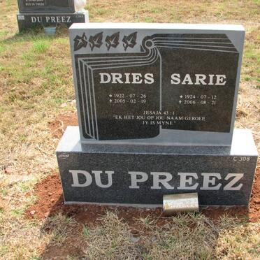 PREEZ Dries, du 1922-2005 &amp; Sarie 1924-2006
