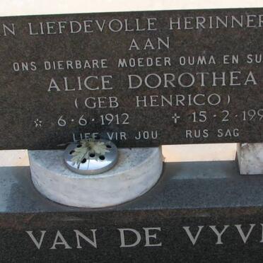 VYVER Alice Dorothea, van de nee HENRICO 1912-1990