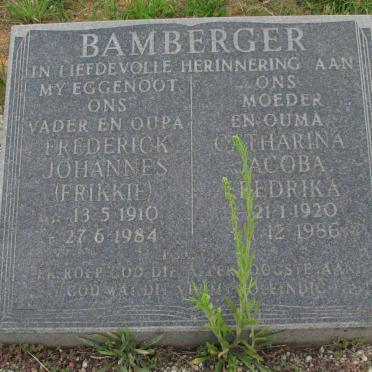 BAMBERGER Frederick Johannes 1910-1984 &amp; Catharina Jacoba Fredrika 1920-1986