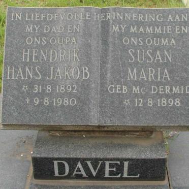 DAVEL Hendrik Hans Jakob 1892-1980 &amp; Susan Maria McDERMID 1898-