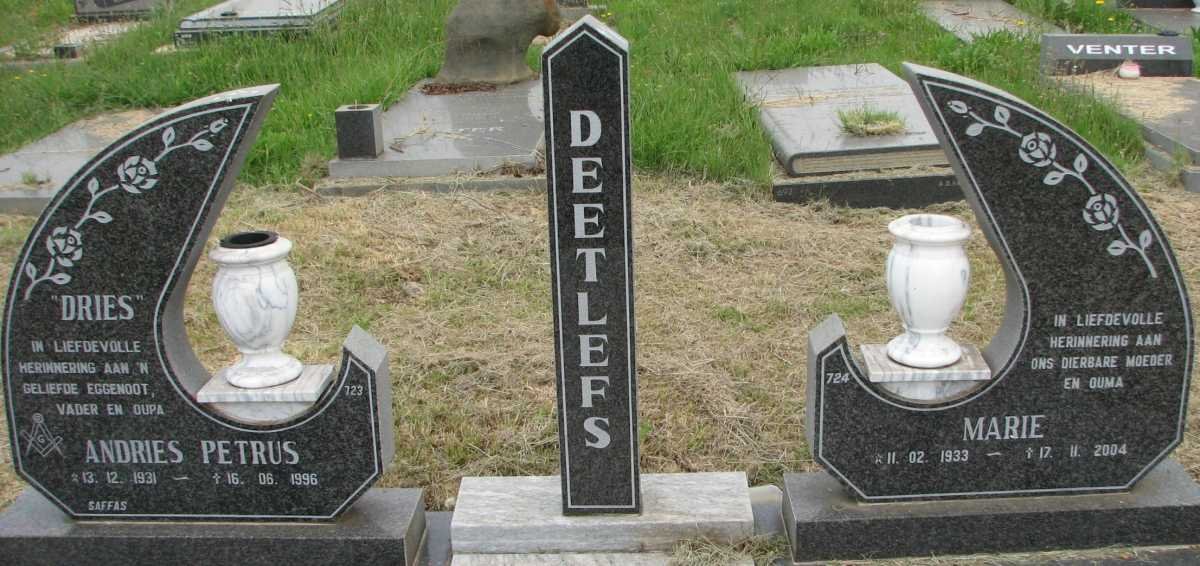 DEETLEFS Andries Pretorius 1931-1996 &amp; Marie 1933-2004