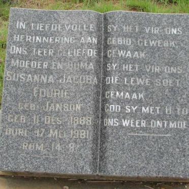 FOURIE Susanna Jacoba nee JANSON 1888-1981