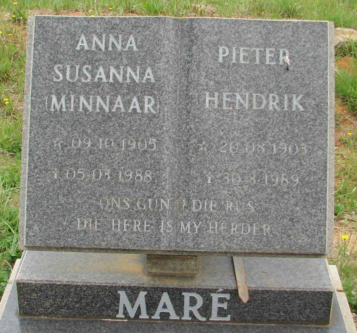 MARÉ Pieter Hendrik 1903-1989 &amp; Anna Susanna MINNAAR 1905-1988