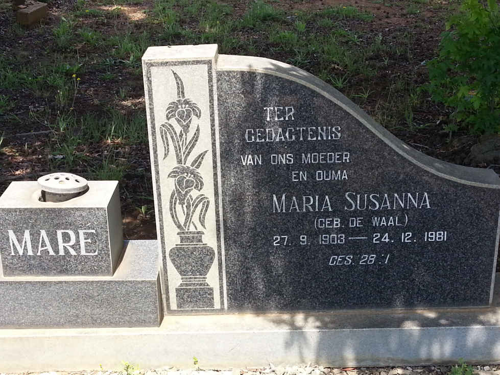 MARE Maria Susanna nee DE WAAL 1903-1981