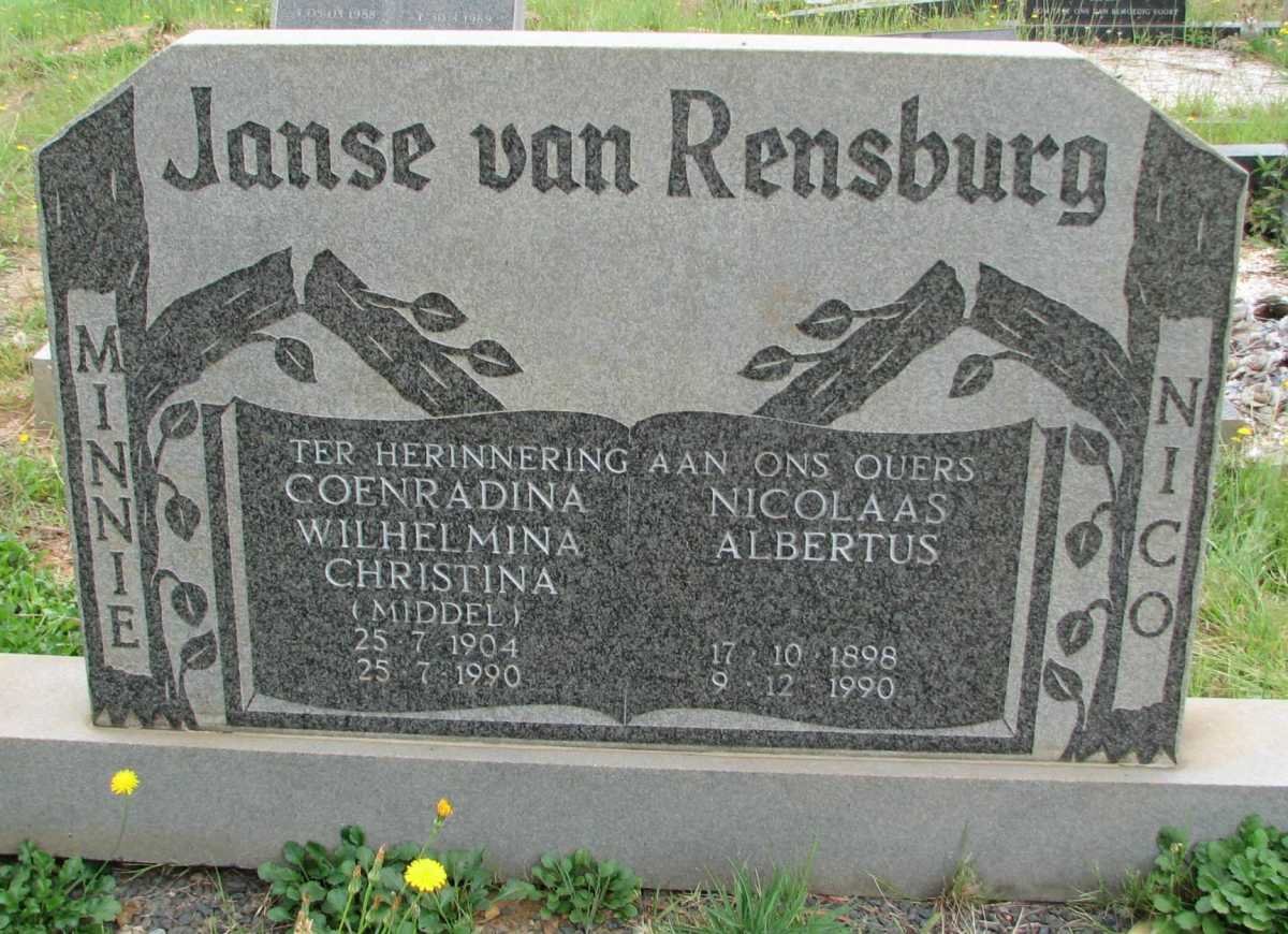 RENSBURG Nicolaas Albertus, Janse van 1898-1990 &amp; Coenradina Wilhelmina Christina MIDDEL 1904-1990