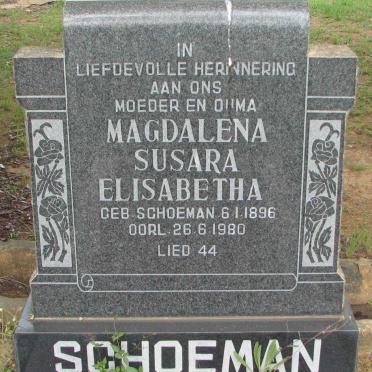 SCHOEMAN Magdalena Susara Elisabetha nee SCHOEMAN 1896-1980