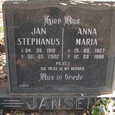 JANSEN Jan Stephanus 1918-2002 &amp; Anna Maria 1927-1990