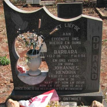 RAND Johannes Hendrik, du 1927-2002 &amp; Anna Barbara 1936-1994