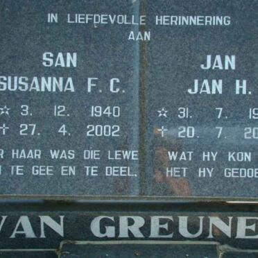 GREUNEN Jan H., van 1936-2006 &amp; Susanna F.C. 1940-2002