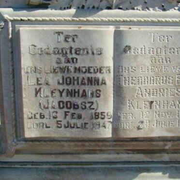 KLEYNHANS Theodorus Erns Andries 1852-1936 &amp; Lea Johanna JACOBSZ 1859-1947