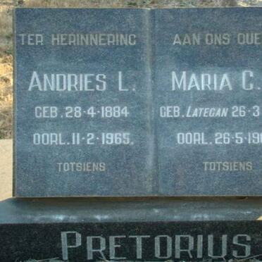 PRETORIUS Andries L. 1884-1965 &amp; Maria C.E. LATEGAN 1890-1968