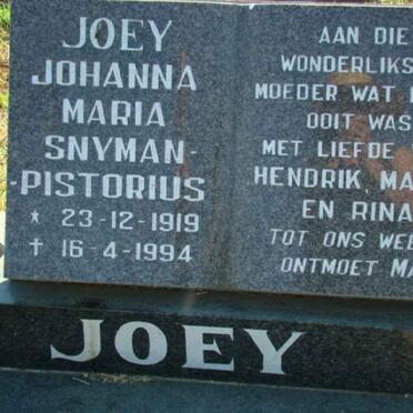 PISTORIUS Johanna Maria Snyman 1919-1994