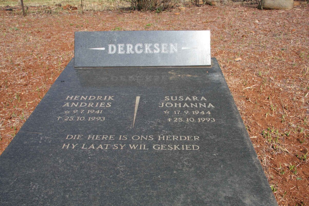 DERCKSEN Hendrik Andries 1941-1993 &amp; Susara Johanna 1944-1993