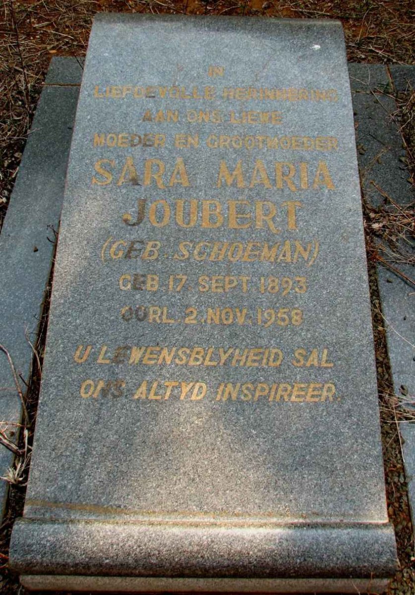JOUBERT Sara Maria nee SCHOEMAN 1893-1958