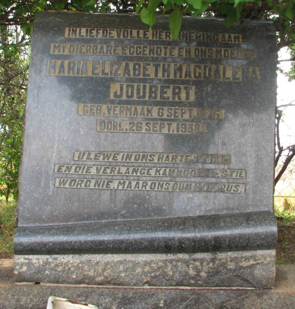 JOUBERT Maria Elizabeth Magdalena nee VERMAAK 1875-1938