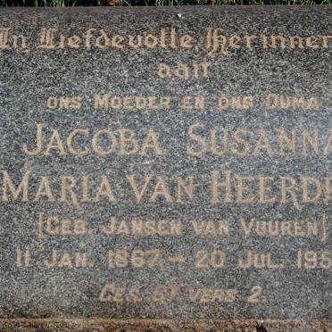 HEERDEN Jacoba Susanna Maria, van nee JANSEN VAN VUUREN 1867-1956