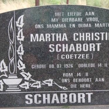 SCHABORT Martha Christina nee COETZEE 1926-1995
