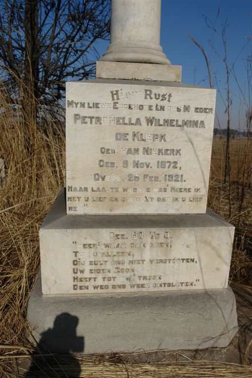 KLERK Petronella Wilhelmina, de nee VAN NIEKERK 1872-1921