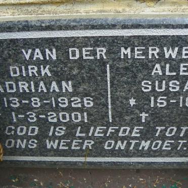 MERWE Dirk Adriaan, van der 1926-2001 &amp; Aletta Susanna 19??