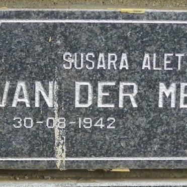 MERWE Susara Aletta, van der 1942-