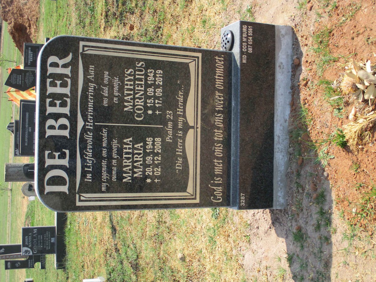 BEER Mathys Cornelius, de 1943-2019 &amp; Martha Maria 1946-2008