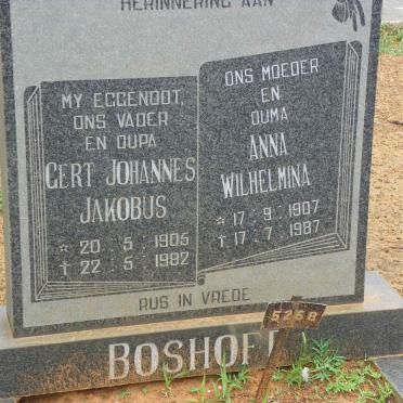 BOSHOFF Gert Johannes Jakobus 1905-1982 &amp; Anna Wilhelmina 1907-1987