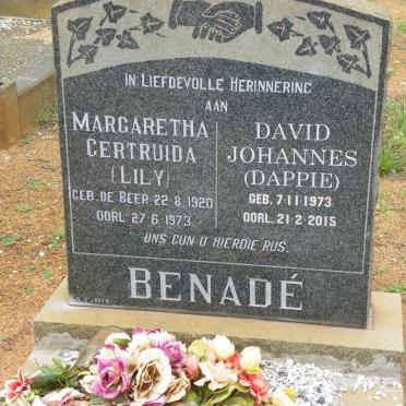 BENADÉ David Johannes 1973-2015 :: BENADÉ Margaretha Gertruida nee DE BEER 1920-1973