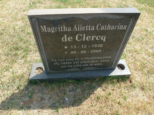 CLERCQ Magritha Alletta Catharina, de 1930-2005