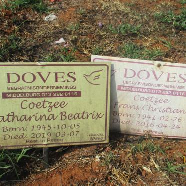 COETZEE Frans Christian 1941-2016 &amp; Chatharina Beatrix 1945-2019