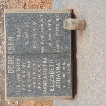 DERCKSEN Margarietha Elizabeth Johanna  nee VAN RHYN 1918-1981