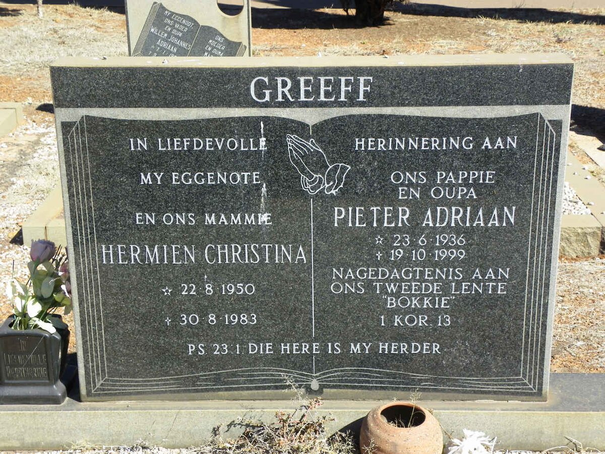 GREEFF Pieter Adriaan 1936-1999 &amp; Hermien Christina 1950-1983