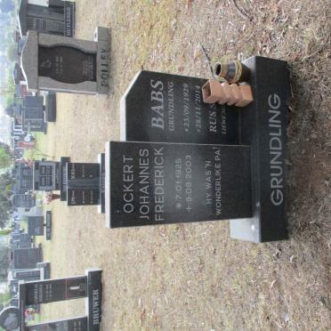 GRUNDLING Ockert Johannes Frederick 1925-2003 &amp; Babs 1929-2014