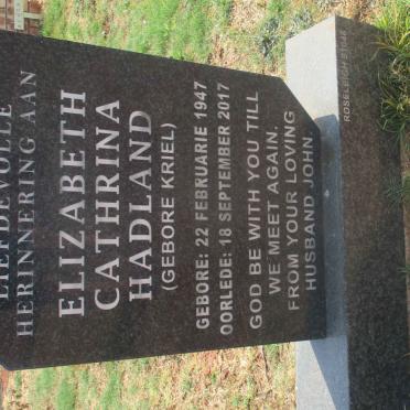 HADLAND Elizabeth Cathrina nee KRIEL 1947-2017