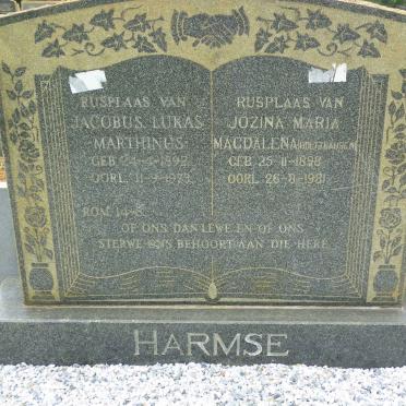 HARMSE Jacobus Lukas Marthinus 1892-1973 &amp; Jozina Maria Magdalena HOLTSHAUZEN 1898-1981