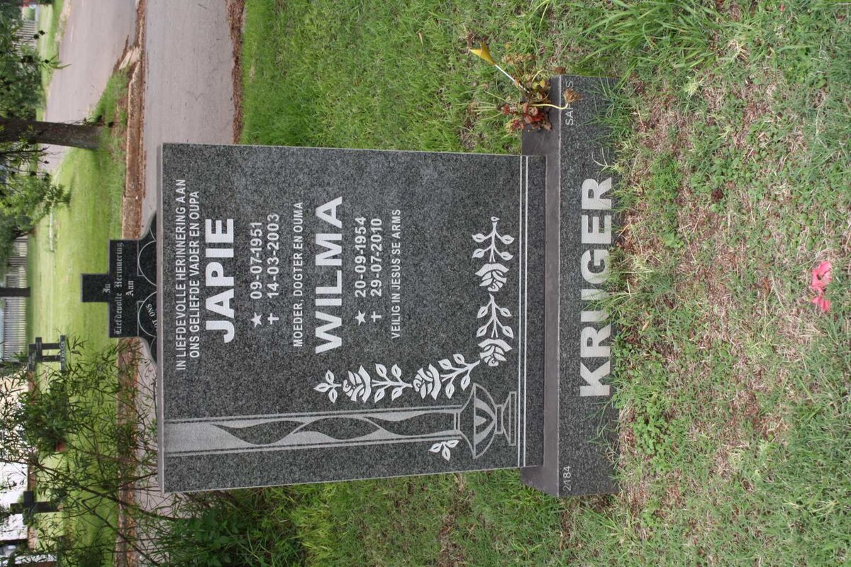 KRUGER Japie 1951-2003  &amp; Wilma 1954-2010