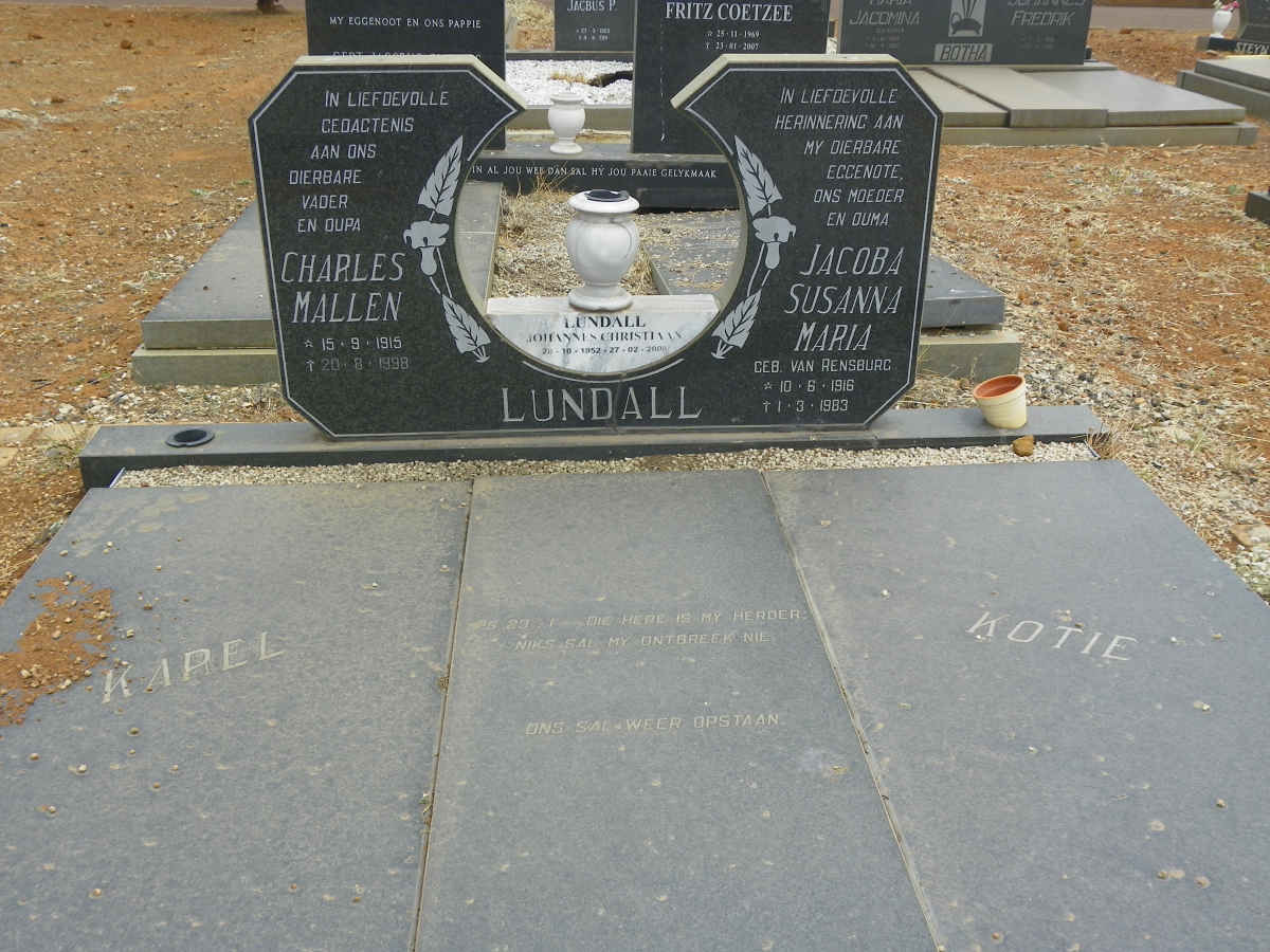 LUNDALL Charles Mallen 1915-1998 &amp; Jacoba Susanna Maria VAN RENSBURG 1916-1983