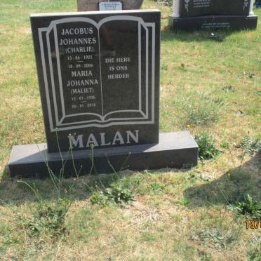MALAN Jacobus Johannes 1921-2006 &amp; Maria Johanna 1936-2010