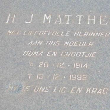 MATTHEE H.J. 1914-1989